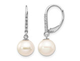 14K White Gold Freshwater Cultured Pearl (8-9mm) Dangle Leverback Earrings